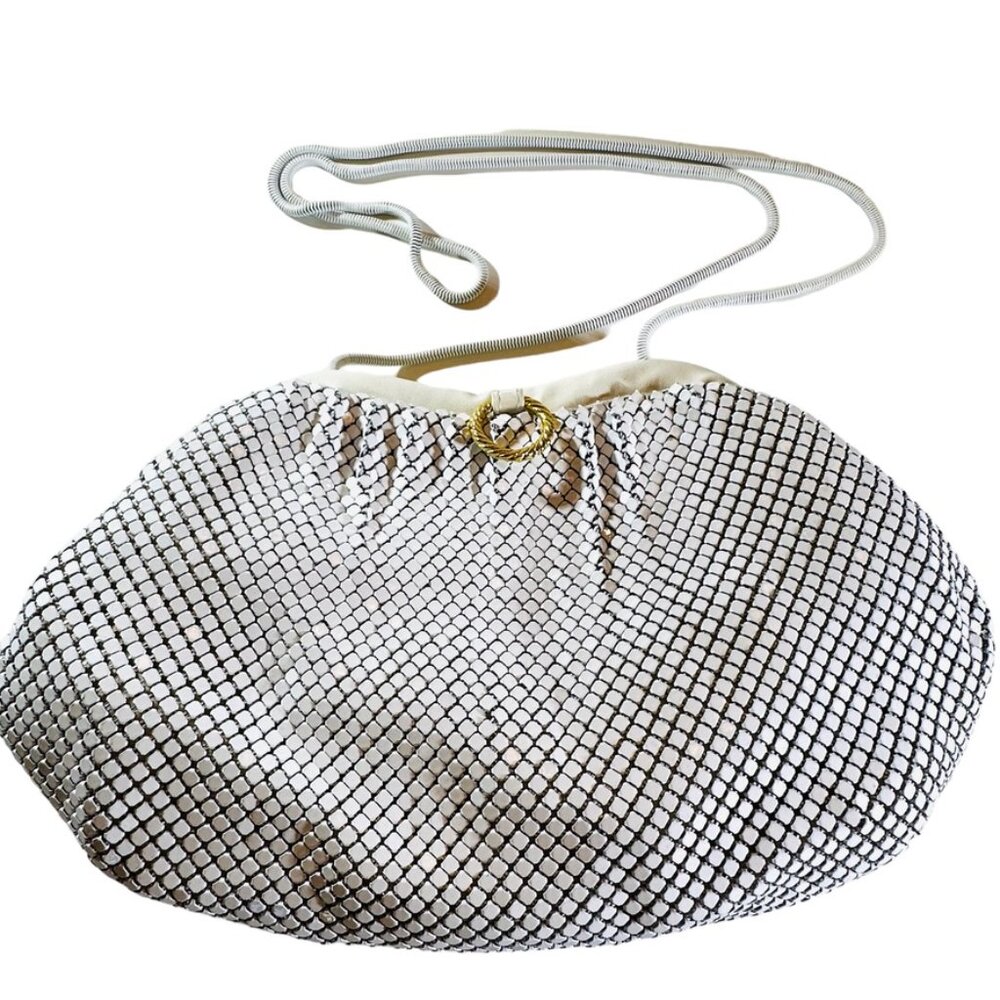 Vintage La Regale LTD Metal Mesh shoulder evening bag in white.